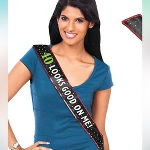 40th birthday party set. Includes crown, sash, 6ft boa, glasses, hat, and cone.